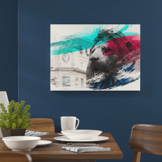'Trafalgar Square Lions London' Graphic Art Print Poster