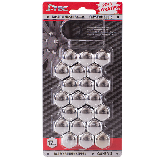 Set universal wheel nut caps - Chrome Plastic - 17mm - set 21 pieces SY WN17JC