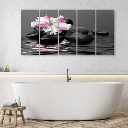 Canvas Print Pink Flower Zen Stones