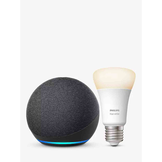 All-new Echo Dot (4th generation) Smart Speaker with Alexa Philips Hue White E27 Bulb - Charcoal