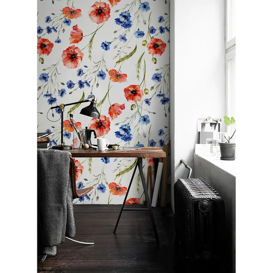 Cozine Vintage Poppies Floral Vintage Wallpaper