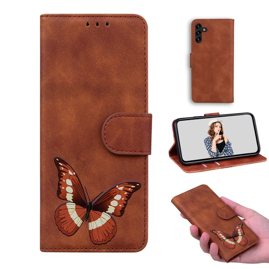 Case for Samsung Galaxy A13 5G Butterfly Cover Premium Leather Magnetic- Brown