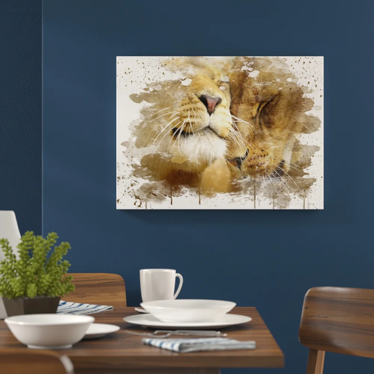 'Cuddling Lions' Graphic Art Print Poster