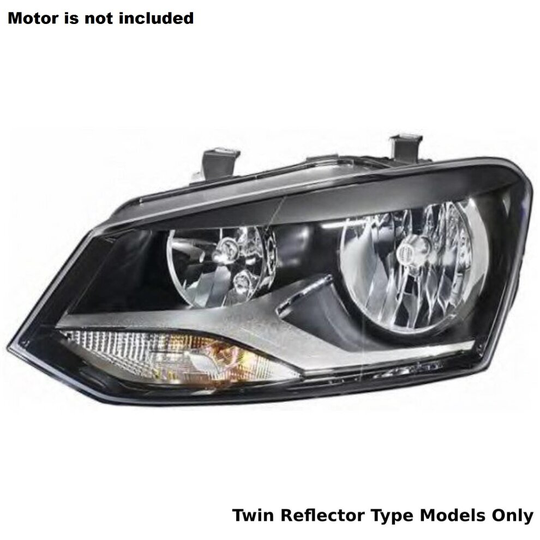 VW Polo 2009-2014 Headlight Headlamp Black Twin Reflector Type Passenger Side