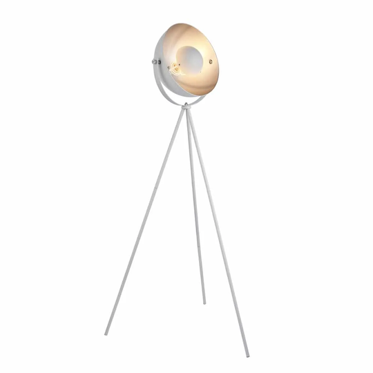 Nielsen Como Vintage Tripod Floor Lamp, Metal Retro Floor Lamp, White And Silver Industrial Style