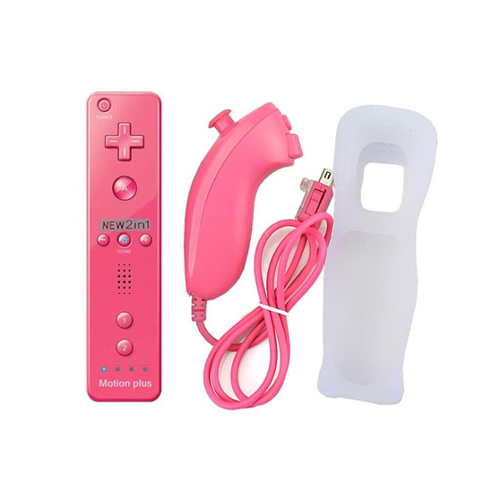 (Pink Whole Kit) Wii Remote Gamepad Controller, Built-in Motion, Plus Bluetooth Wireless Remote Controle