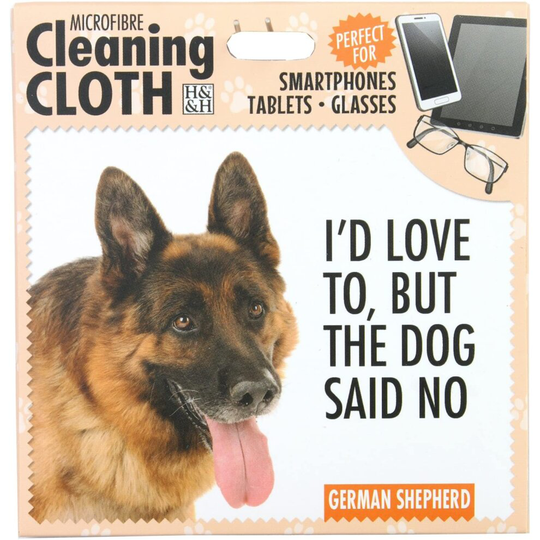 H&H GERMAN SHEPHERD MICROFIBRE CLEANING CLOTH PHONES TABLETS & GLASSES