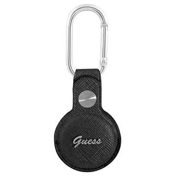 Guess Saffiano Vintage Script Apple AirTag Case - Black