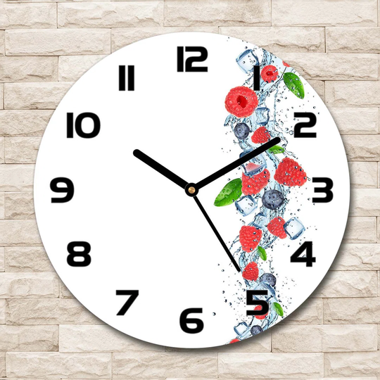 Glass Wall Clock 30Cm Round Decoration Picture Wall Art Modern Decoration Kitchen Living Room Silent - Forest Fruits With Ice,66266127