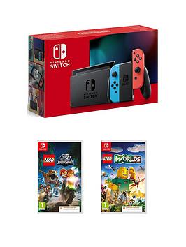 Nintendo Switch Neon Console With Lego Jurassic World &Amp; Lego Worlds