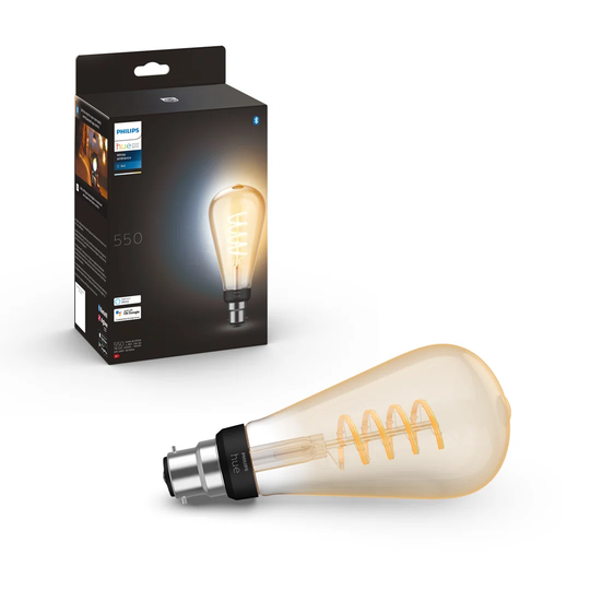 Philips Hue White Ambiance Filament Single Smart LED ST64 Large Bulb B22 with Bluetooth - 550 Lumen