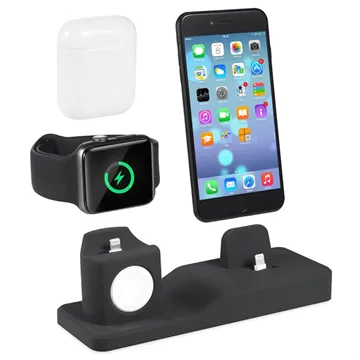 3-in-1 Anti-Slip Silicone Charging Stand - Black