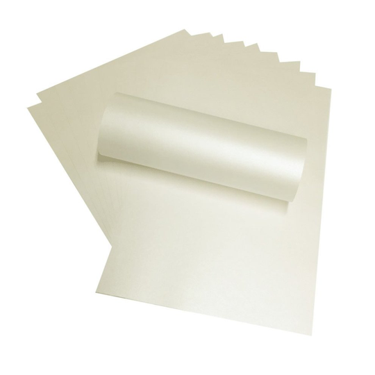 20 x A4 Quarzo Pale Ivory Peregrina Majestic Pearlescent Paper Double Sided 120gsm Suitable for Inkjet and Laser Printers