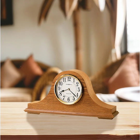 Nicholas Traditional Analog Wood Quartz Tabletop Clock in Golden Oak/Polished Brass