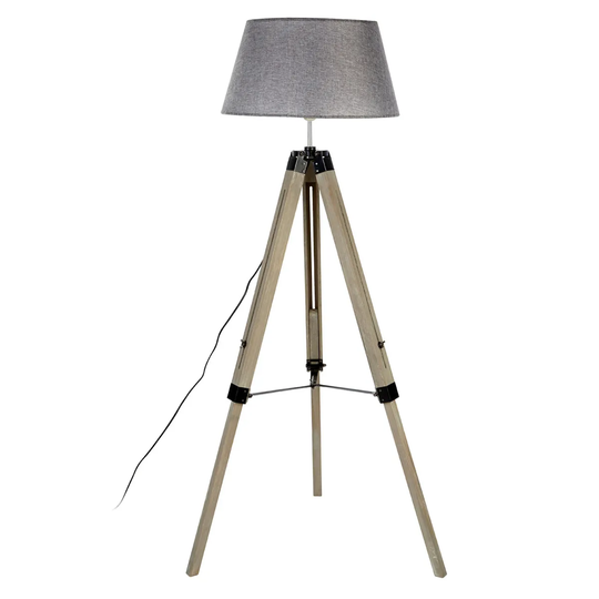 Premier Housewares Harper Floor Lamp Grey Wood Tripod with Grey Shade