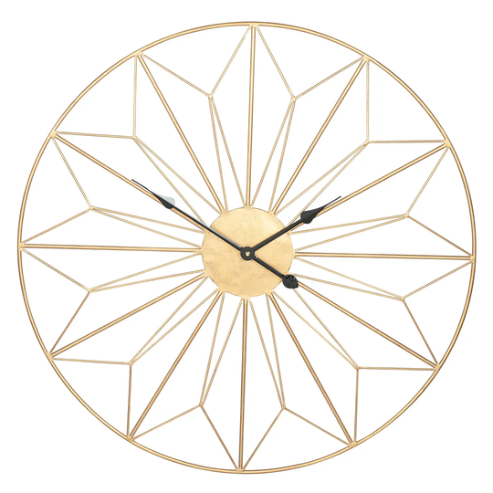 Celestial Antique Gold Metal Geo Design Round Wall Clock