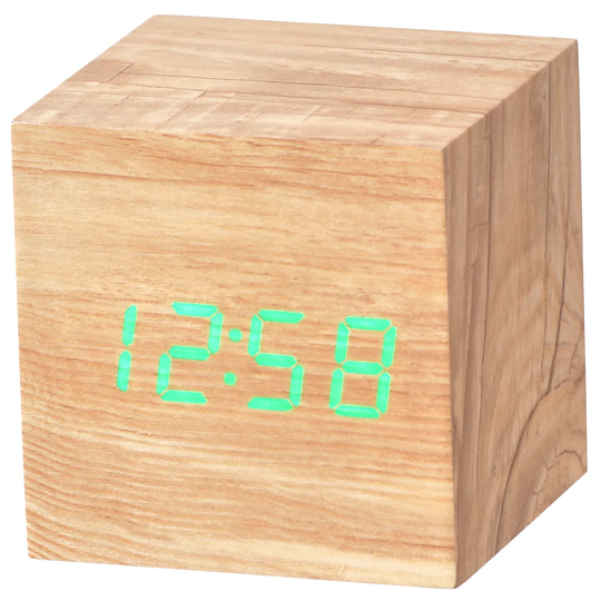 Acctim 'Ark' Cube LED Alarm Clock - Ashwood