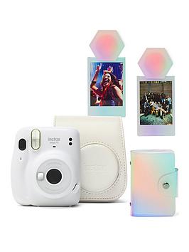 Fujifilm Instax Instax Mini 11 Instant Camera Kit Inc Case, 10-Shot Macaron Film, Iridescent Album &Amp; Magnets - Ice White