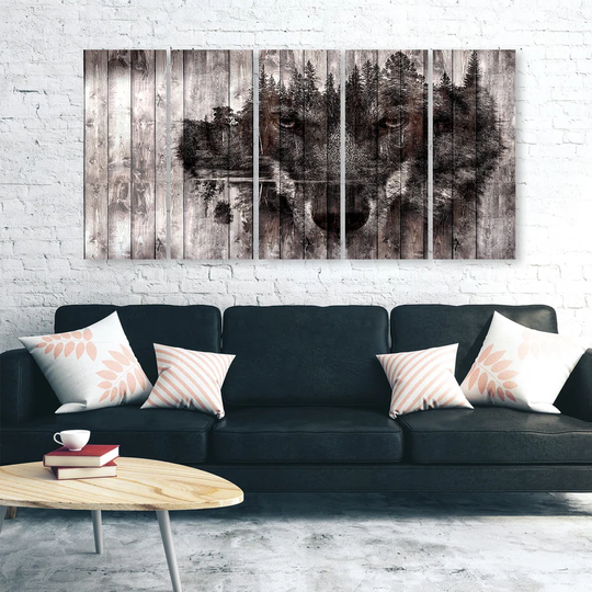 Canvas Print Wolf Forest Retro