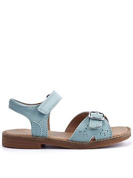 Start-Rite Holiday Girls Blue Soft Leather Easy Adjustable Riptape Summer Sandals - Blue