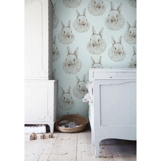 Aranit Utensil Rabbits Sketched Brown Wallpaper
