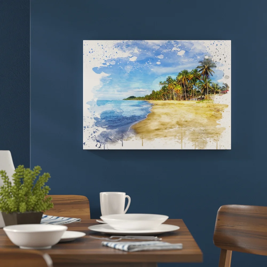 'Seascape Palm Tree Tropical Beach Paradise' Graphic Art Print Poster