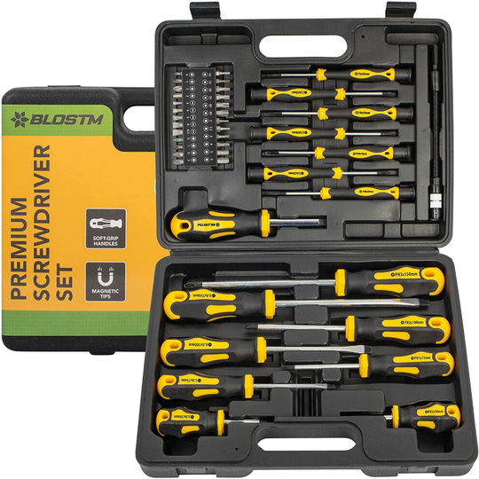 BLOSTM Premium Magnetic Screwdriver Set - 42pcs Screwdriver Set Magnetic Tips with Comfort Grip, Cross-Head Screwdriver Heads,...