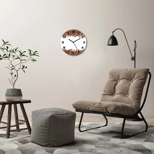 Glass Wall Clock 30Cm Round Decoration Picture Wall Art Modern Decoration Kitchen Living Room Silent - Coffee Beans,98900337