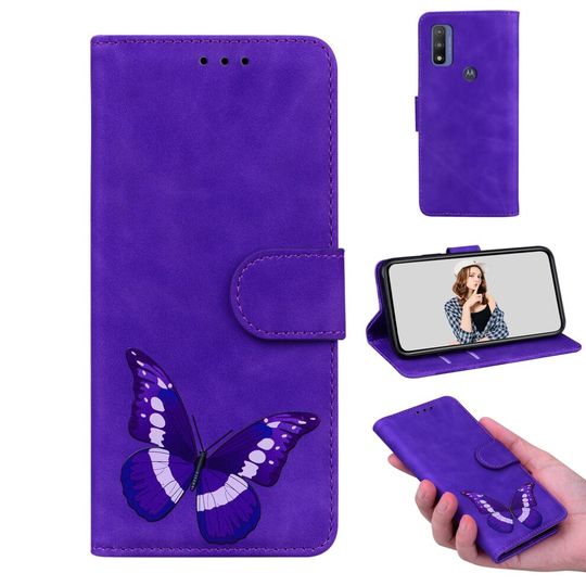 Case for Motorola Moto E20/ E30/ E40 Butterfly Cover Premium Leather Magnetic- Purple
