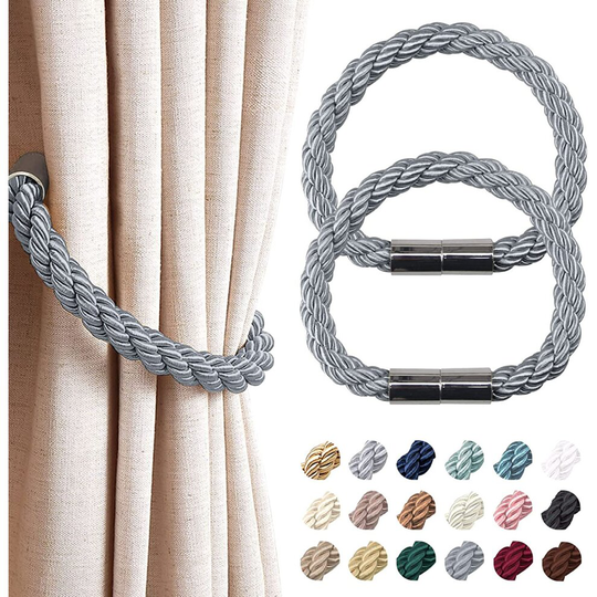 (4 Pack, Dark Grey) Strong Magnetic Curtain Tiebacks Modern Simple Style Drape Tie Backs Convenient Decorative Weave Rope Curtain Holdback