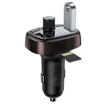 Baseus S-09 T-Type 2xUSB Car Charger & Bluetooth FM Transmitter - Coffee