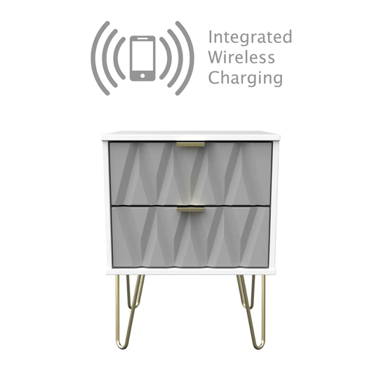 Copenhagen Ready Assembled Two Drawer Bedside Cabinet With Integrated Wireless Charging Shadow