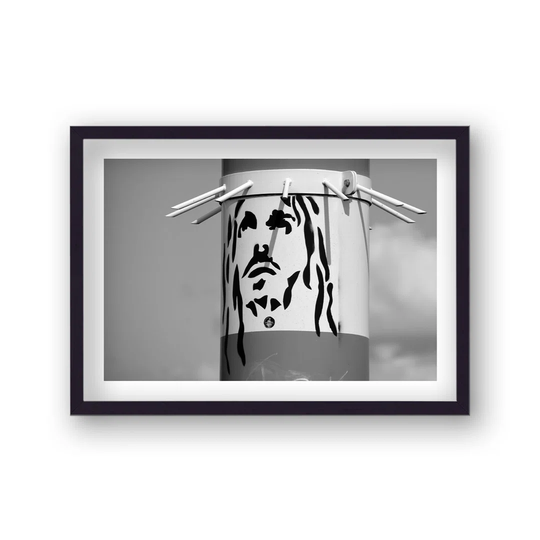 Street Art Black and White the Messiah Crown of Thorns by Vouvart - Picture Frame Photograph
