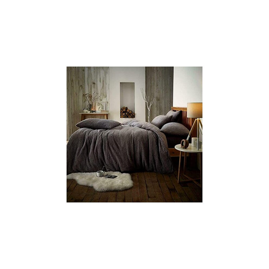Brit Diamonds Teddy Fleece King Bed Duvet Cover Set Thermal Warm Charcoal Quilt Covers | Dark Grey | Silver Bedding Bed Covers with Pillow Cases