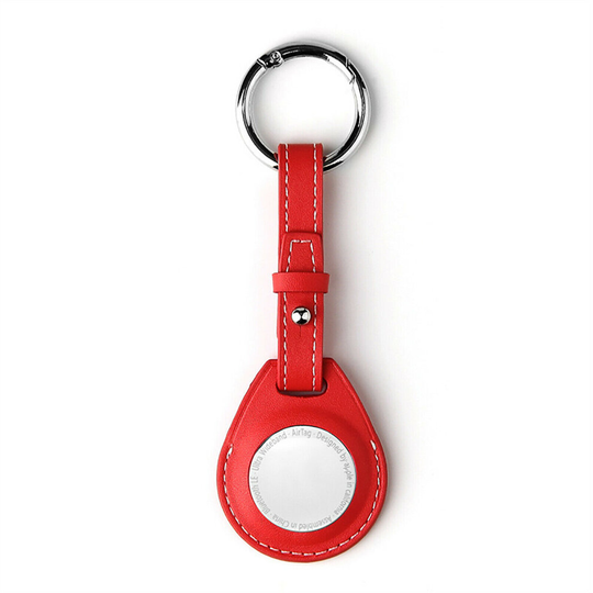 (Red) For Apple AirTag PU Leather Case Cover AirTag Tracker Keychain Sleeve Shell Skin