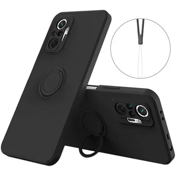 Xiaomi Redmi Note 10 Pro Liquid Silicone Case with Ring Holder - Black