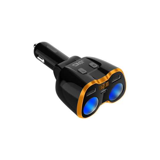 USB Car Charger Cigarette Lighter Splitter USB C Power Socket adapter with 2 Separate Switch Sockets Fuse Dual USB Adapter Type-C Port Voltage Display
