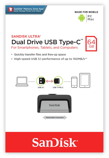 SanDisk Ultra Dual Drive USB 3.1 Type-C Flash Drive - 64GB