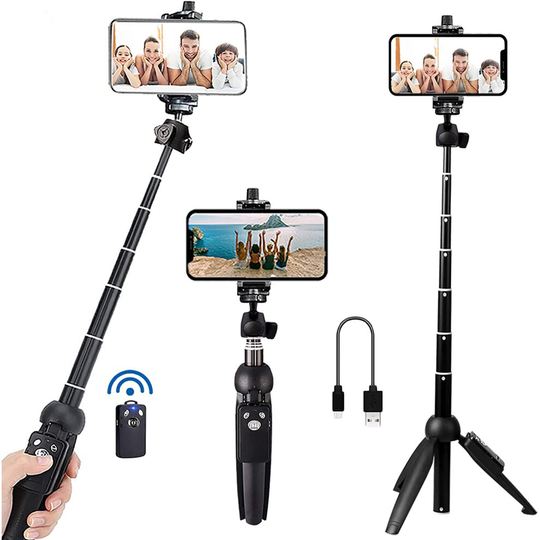 Portable 40 Inch Aluminum Alloy Selfie Stick Phone Tripod with Wireless Remote Shutter Compatible with iPhone 13 12 11 pro Xs Max Xr X 8 7 6 Plus