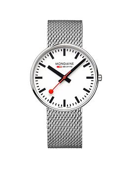 Mondaine Giant- Backlight Stainless Steel Mens Watch, Silver, Men