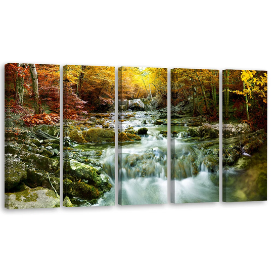 Canvas Print Autumn Forest Waterfall Rocks