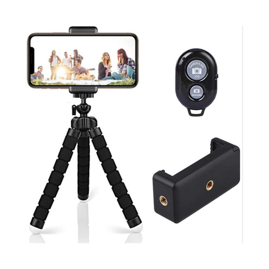 (Black) Universal Mobile Phone Holder Tripod Stand For Iphone Camera Samsung With Remote