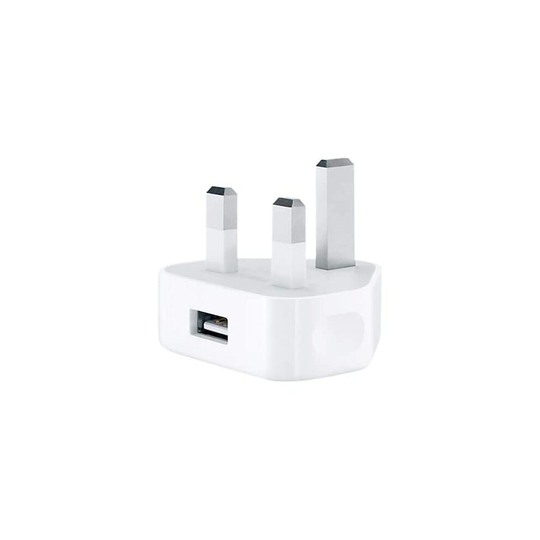 USB Wall 3 Pin Power UK Mains Plug Charger Adapter Compatible with Mobile Phones iPhone 4 4s 5 5s iPod Samsung HTC Sony - White