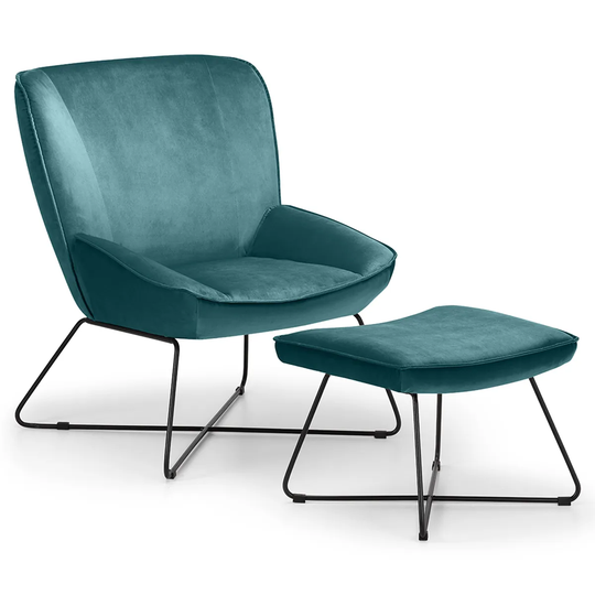 Julian Bowen Mila Velvet Accent Chair with Stool - Teal