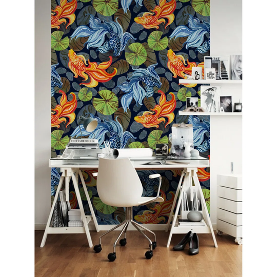Annecorinne Asian Goldfishes Orange Wallpaper