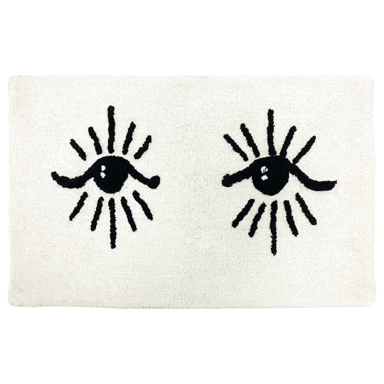 Furn. Theia Tufted Cotton Woven Anti-slip Bath Mat Ivory/Black
