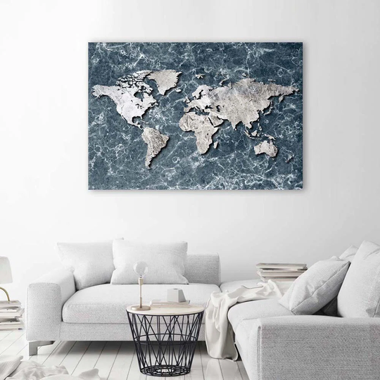 Canvas Print World Map Marble Grey