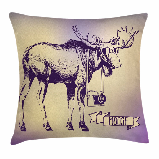 Paskal Moose Hipster Deer with Camera Cushion Cover