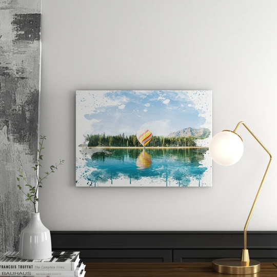 'Landscape Hot Air Balloon Over Forest' Graphic Art Print Poster