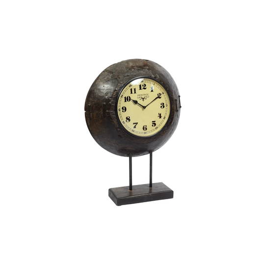 Rustic Analog Acacia Solid Wood Quartz Battery-Operated Tabletop Clock in Black
